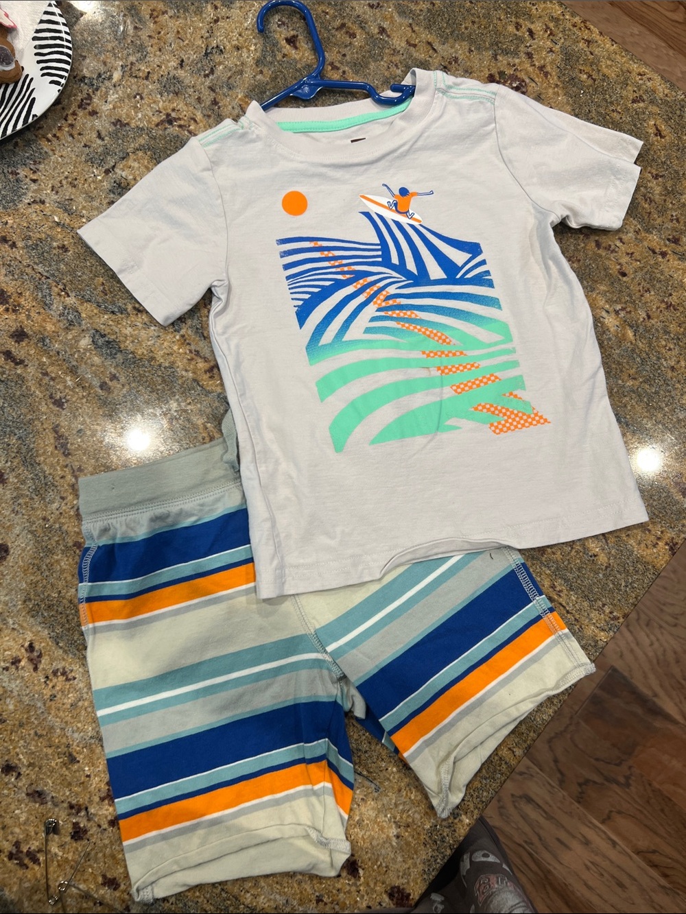 Tea Collection Cream Surf Graphic Pajama Set with Blue, Mint & Orange